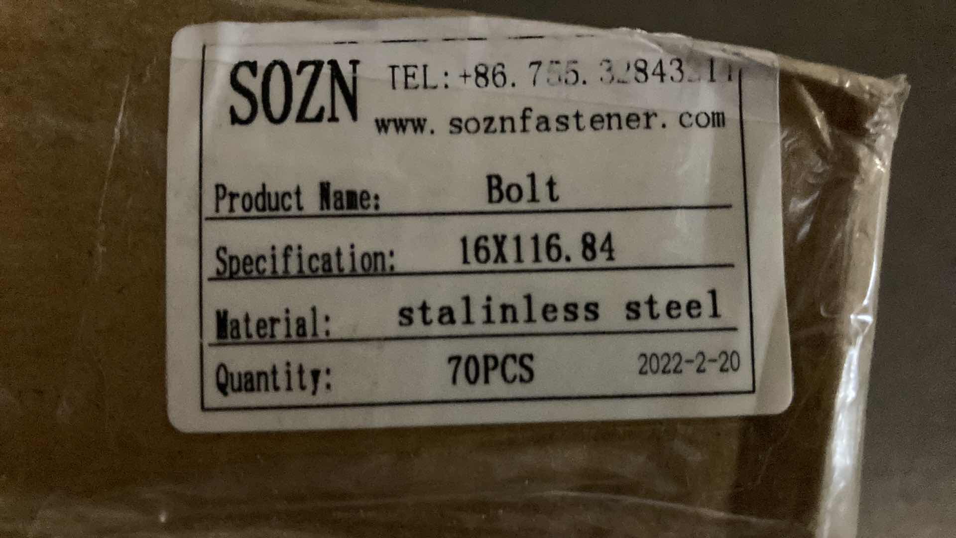 Photo 5 of NEW SOZN FASTENER STAINLESS STEEL BOLT (70PCS) 16mm X 116.84mm