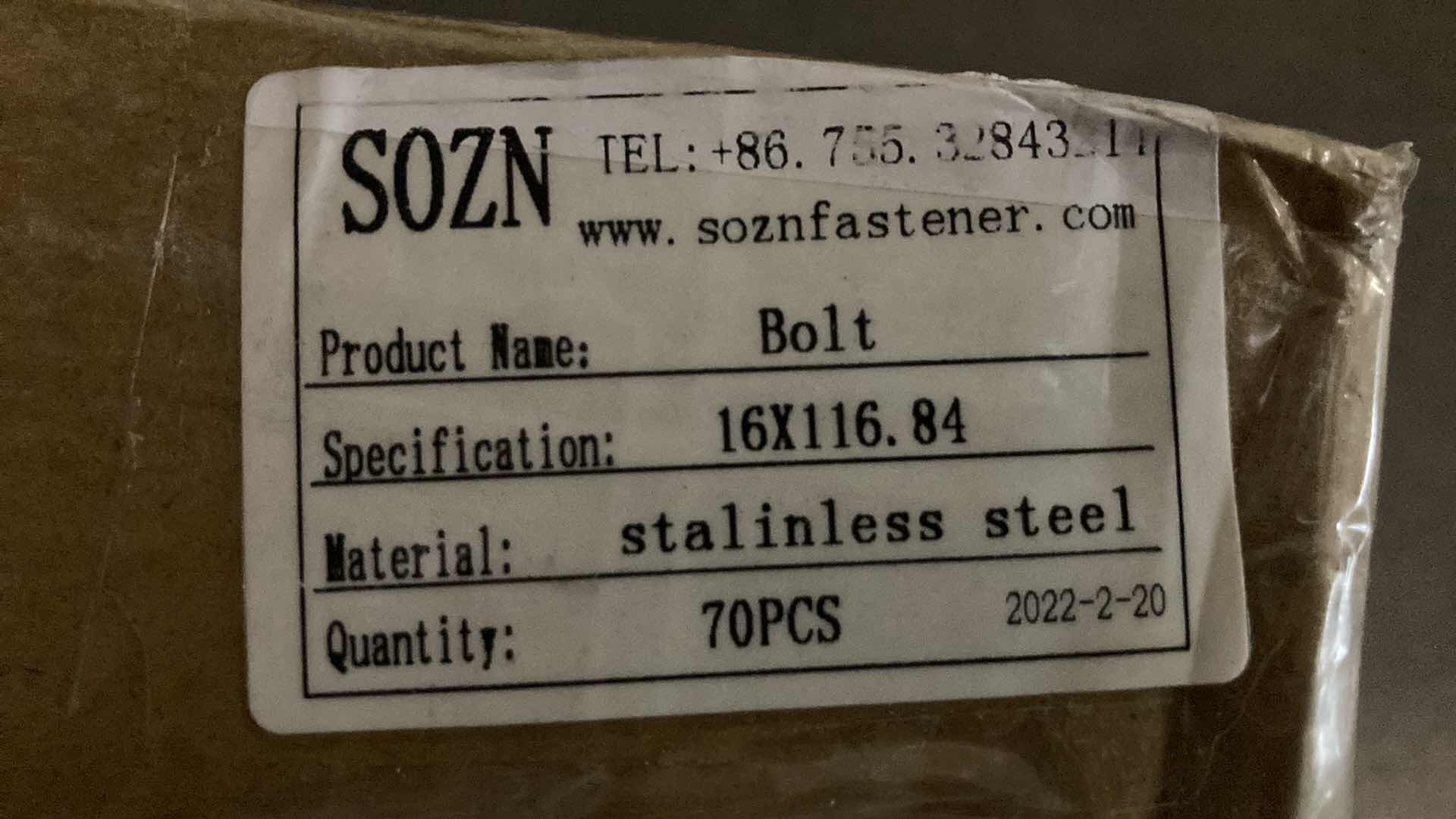 Photo 5 of NEW SOZN FASTENER STAINLESS STEEL BOLT (70PCS) 16mm X 116.84mm
