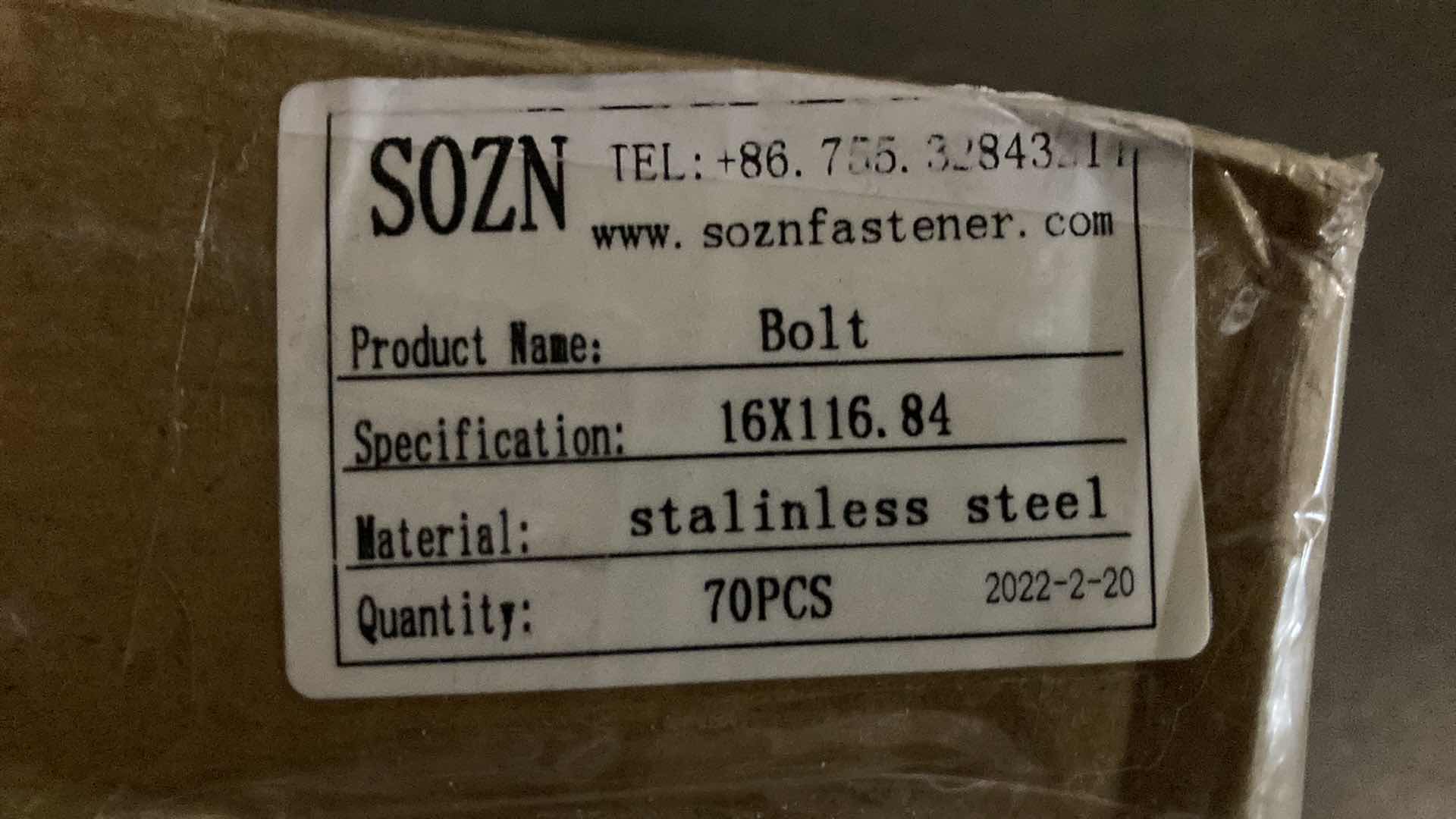 Photo 5 of NEW SOZN FASTENER STAINLESS STEEL BOLT (70PCS) 16mm X 116.84mm