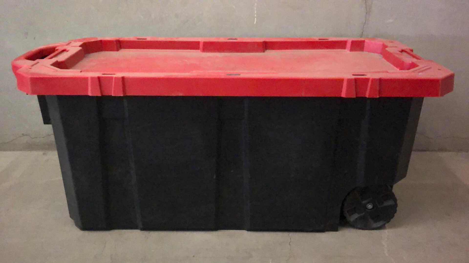 Photo 1 of HUSKY 45GAL LATCH AND STACK TOTE WITH WHEELS