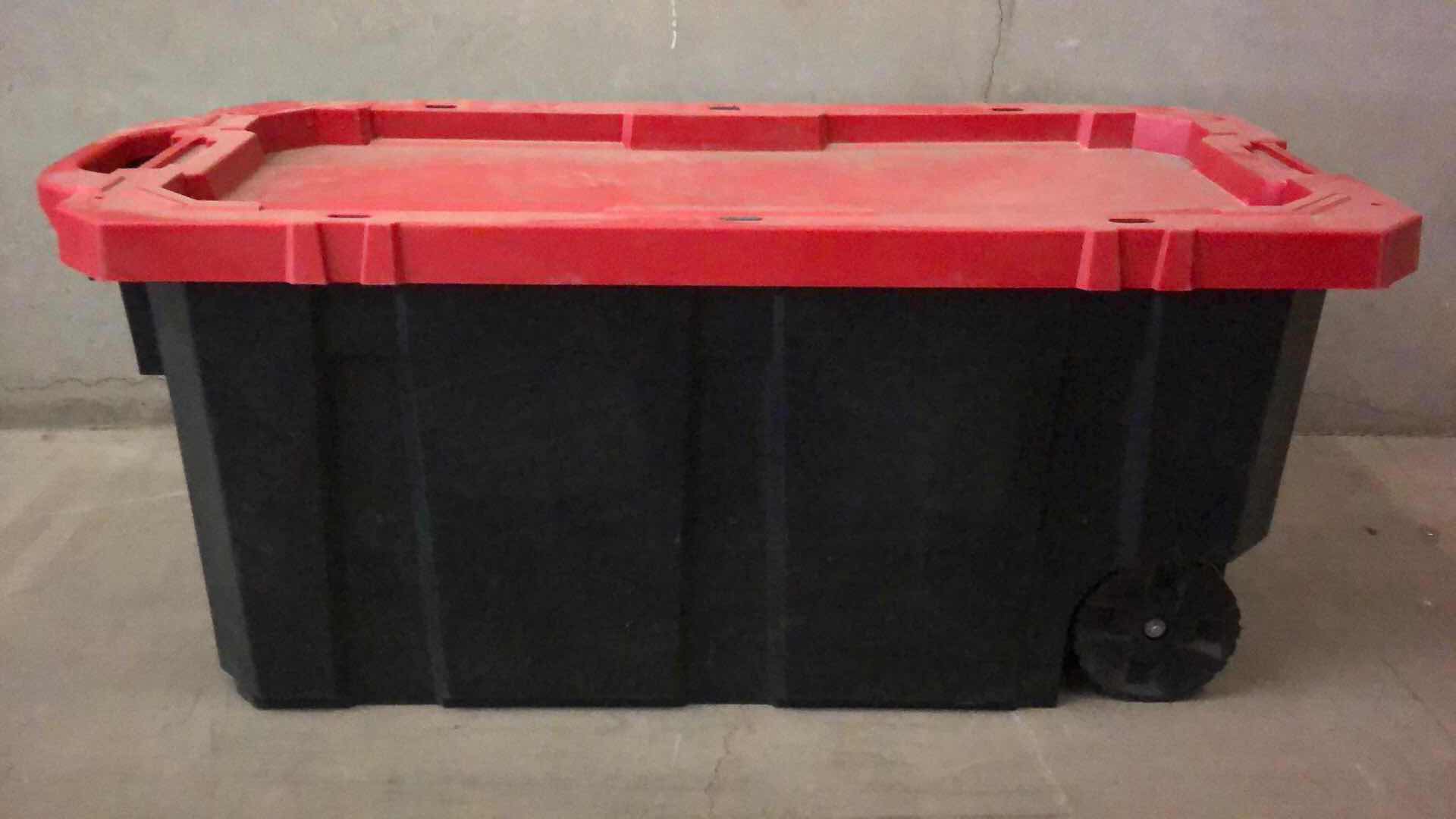 Photo 1 of HUSKY 45GAL LATCH AND STACK TOTE WITH WHEELS