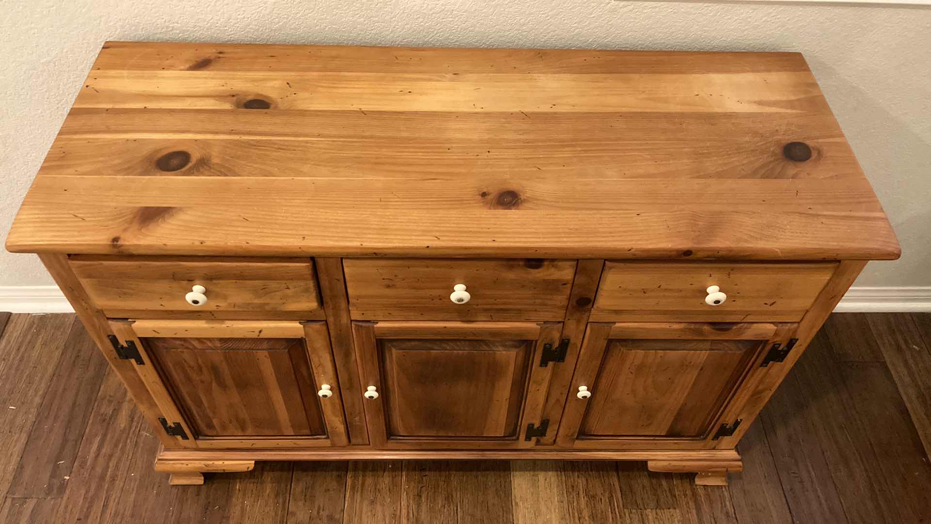 Photo 5 of ETHAN ALLEN 3 DRAWER PINE SIDEBOARD 49.5” X 19” H33”