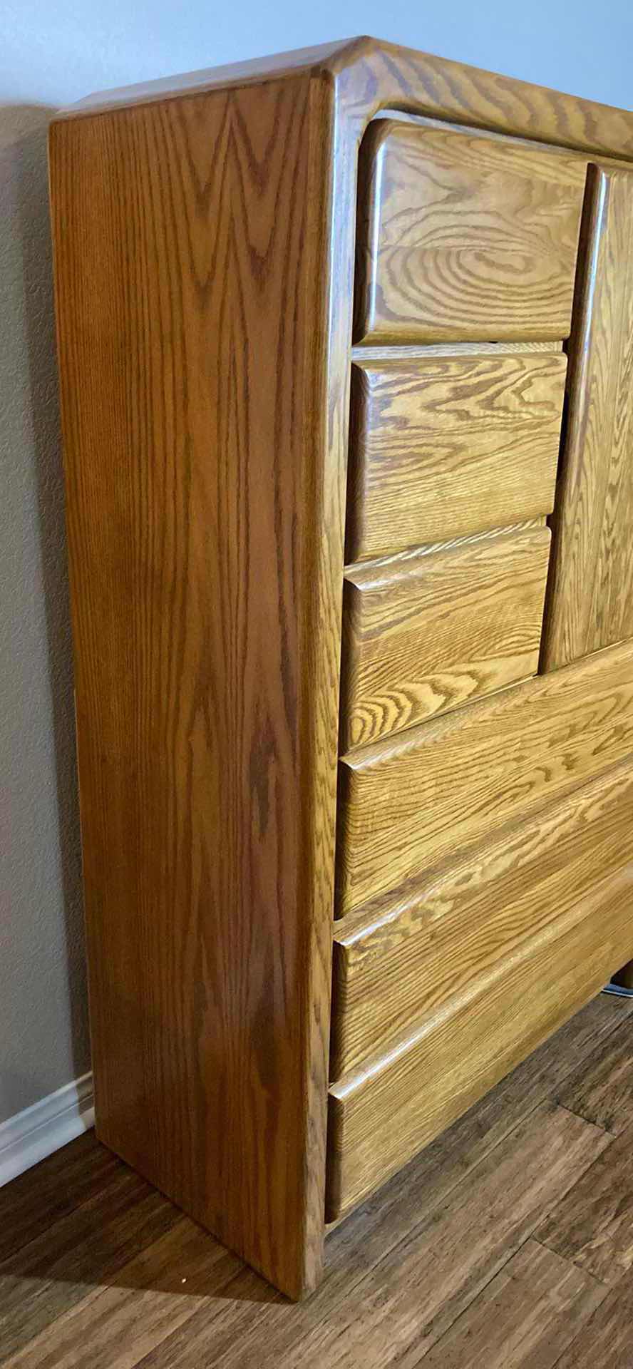 Photo 3 of ARBEK MID-CENTURY OAK 6 DRAWER DRESSER W CABINET 40” X 17” 58.5”