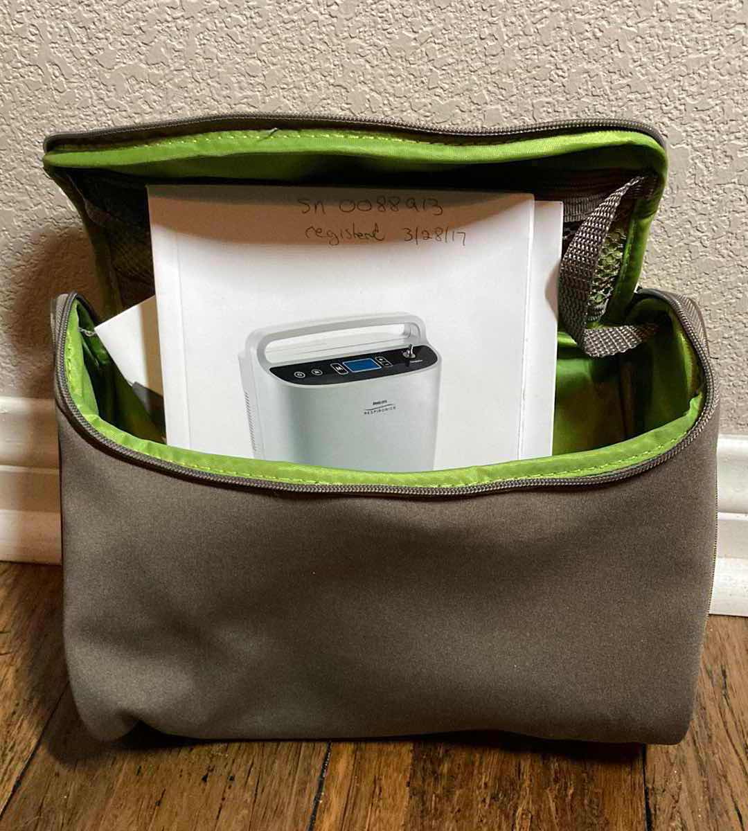 Photo 8 of PHILIPS RESPIRONICS PORTABLE SIMPLY GO OXYGEN CONCENTRATOR MACHINE MODEL 1069058 SIMPLY GO W HOME/CAR POWER CORDS, 3 BATTERY PACKS W CHARGER & CASES