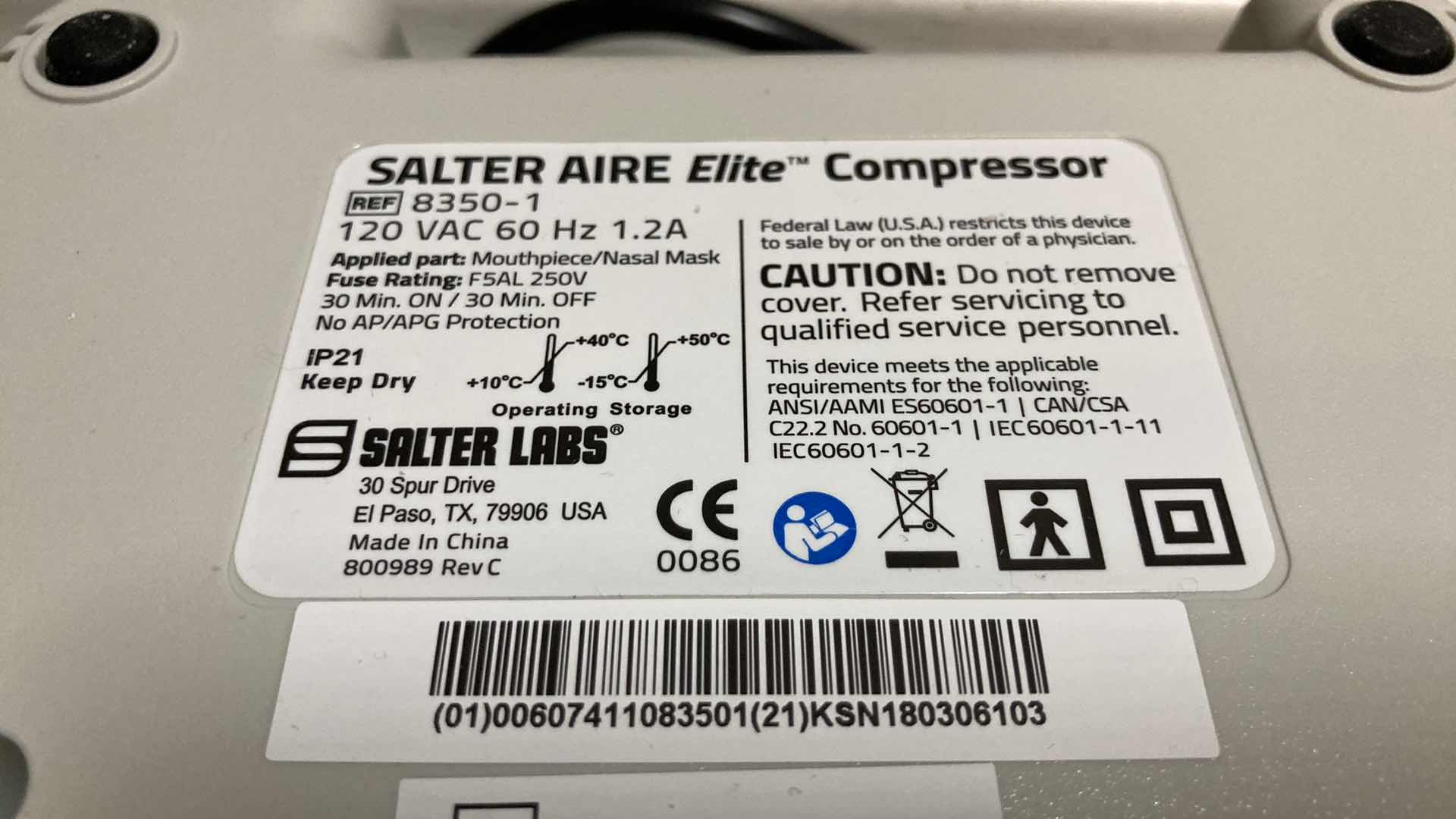 Photo 4 of SALTER LABS AIRE ELITE COMPRESSOR NEBULIZER W ATTACHMENTS & SALTER LABS NASAL HOSES