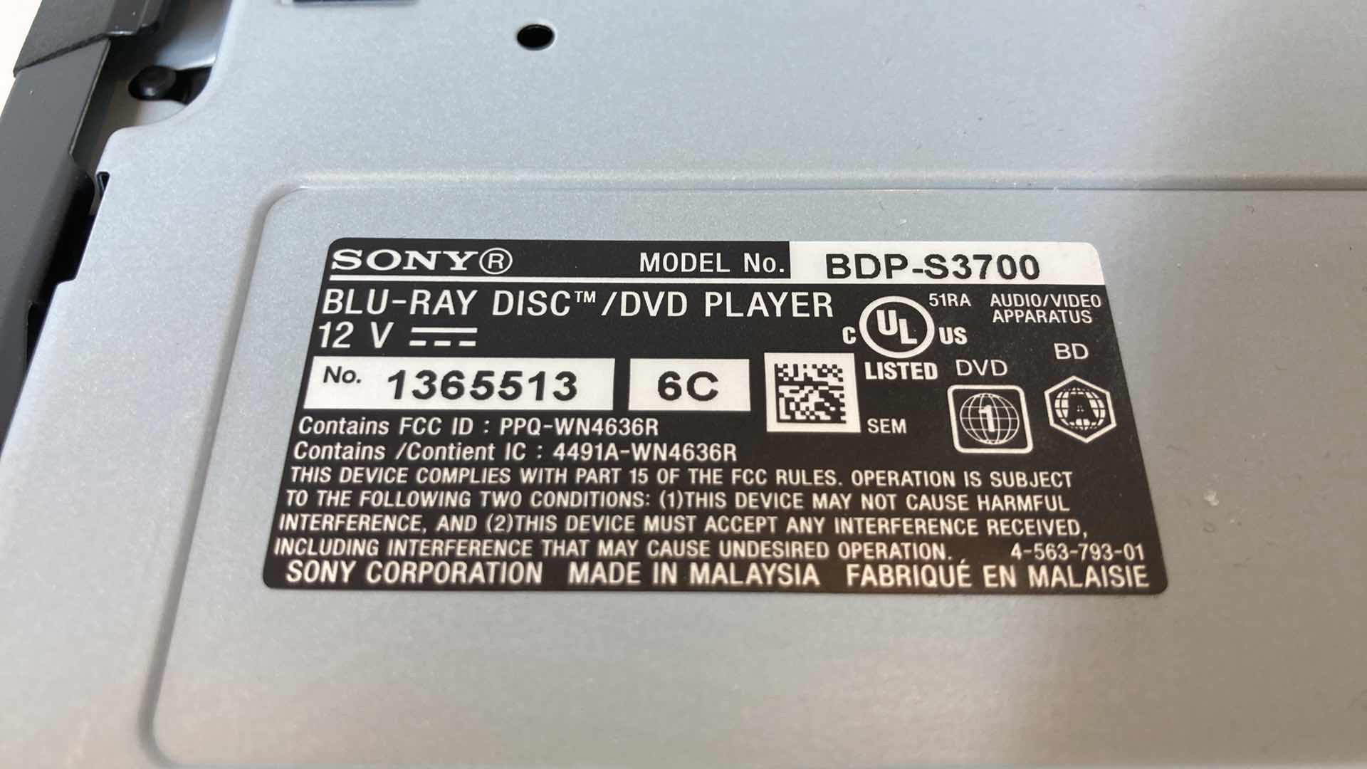 Photo 6 of SONY WIFI COMPATIBLE BLU-RAY DVD PLAYER MODEL BDP-S-3700 W REMOTE