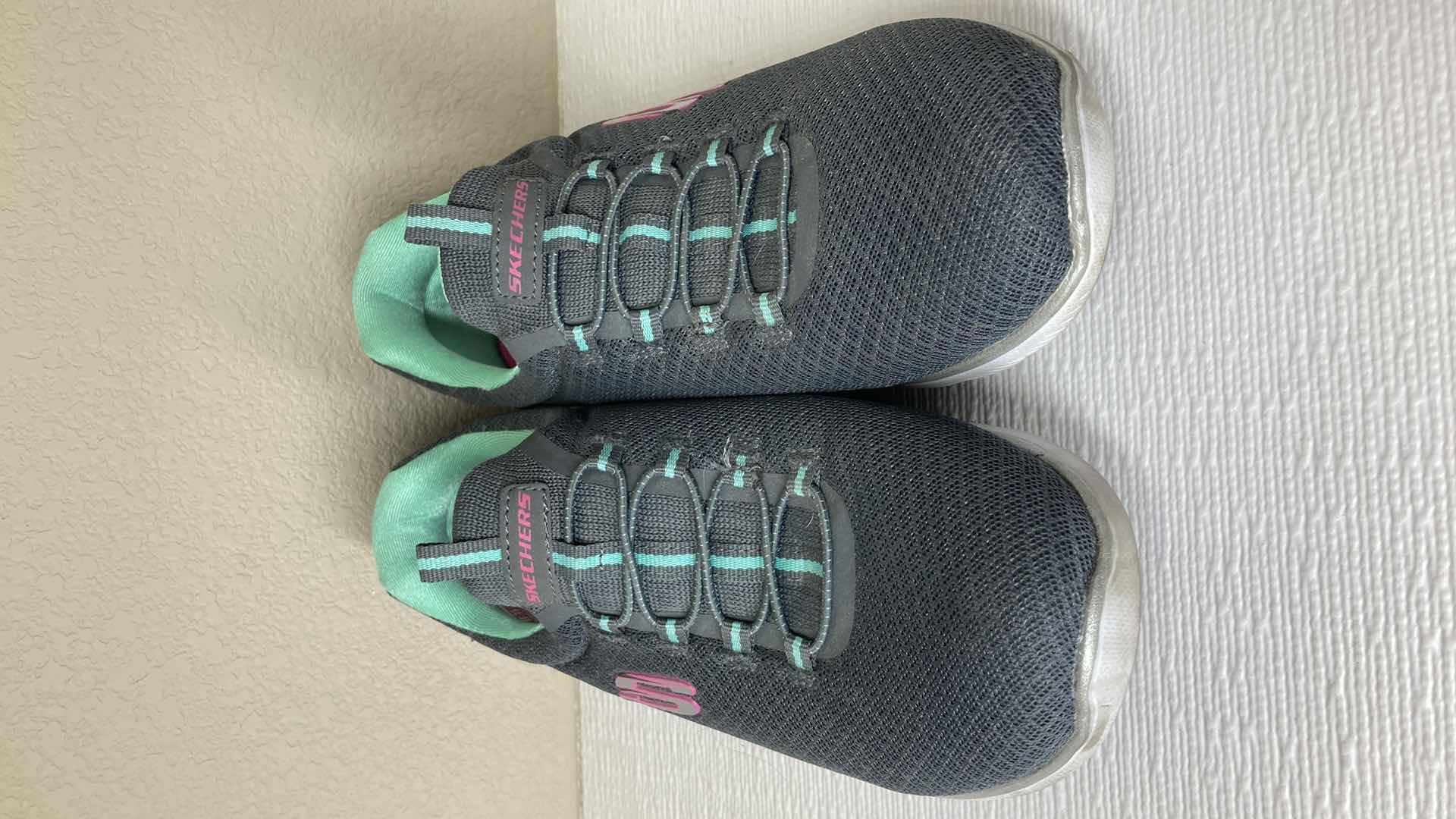 Photo 3 of SKECHERS GRAY/GREEN RUNNING SHOES WOMENS SIZE 8 & SKECHERS BLUE SLIP ONS SIZE 9