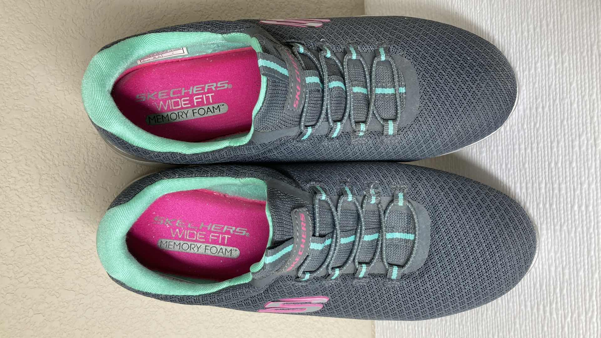 Photo 7 of SKECHERS GRAY/GREEN RUNNING SHOES WOMENS SIZE 8 & SKECHERS BLUE SLIP ONS SIZE 9