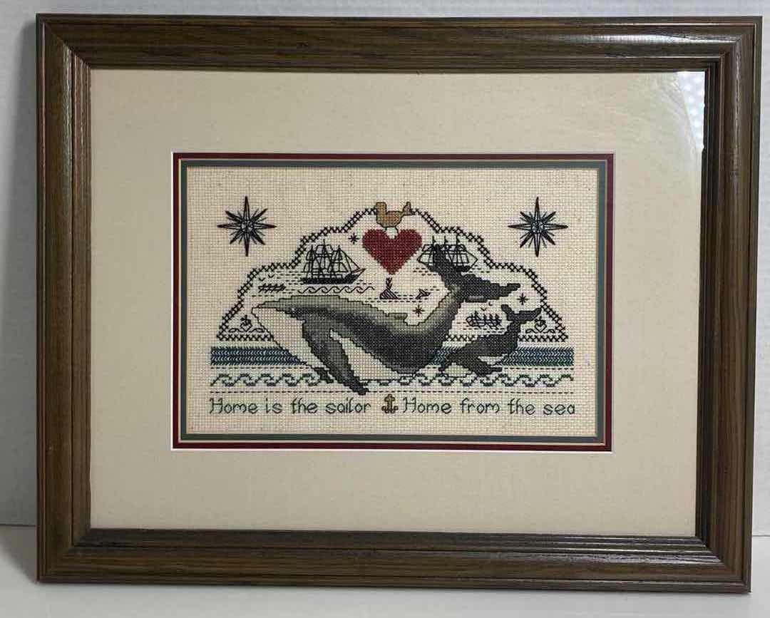 Photo 1 of HOME IS THE SAILOR HOME FROM THE SEA EMBROIDERY CROSS STITCH FRAMED ARTWORK BY LOCAL ARTIST 17.5” X 14”