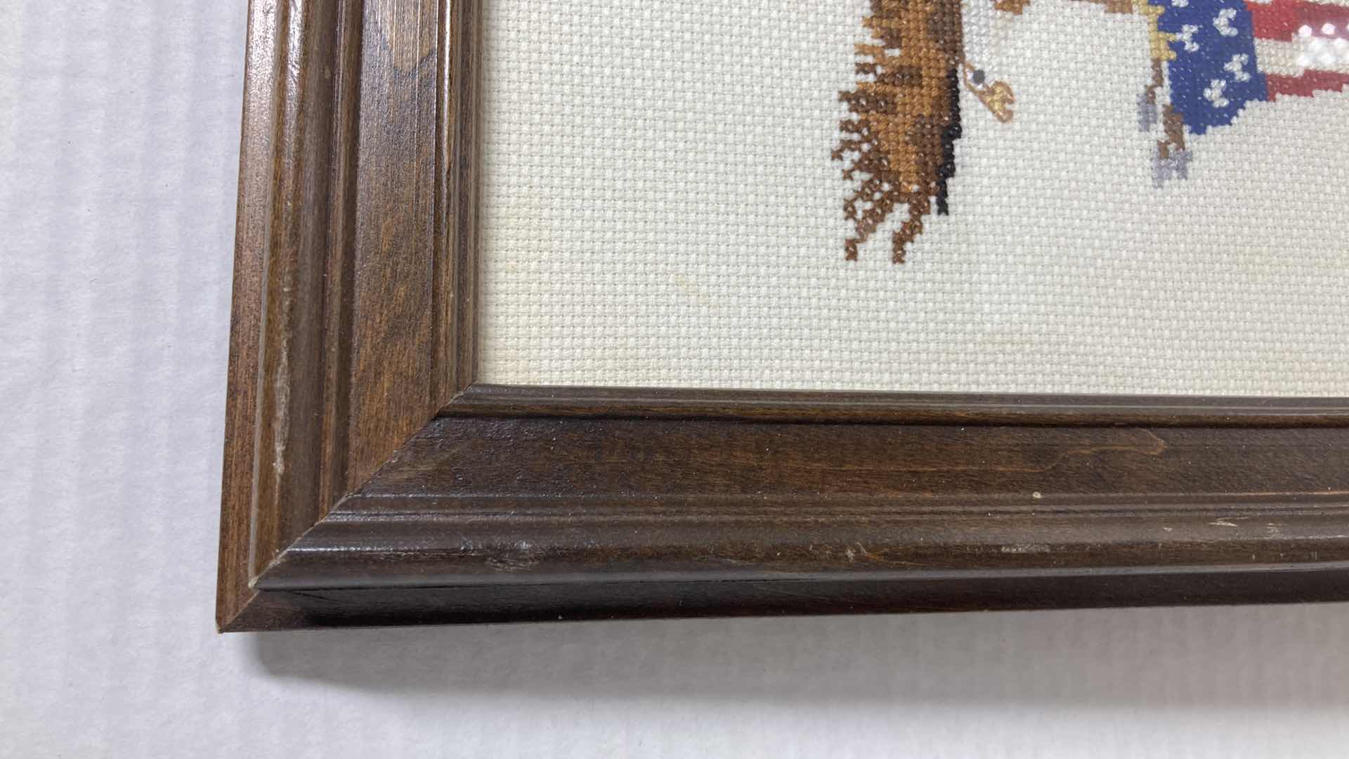 Photo 3 of AMERICAN EAGLE EMBROIDERY CROSS STITCH FRAMED ARTWORK BY LOCAL ARTIST 10” X 12”