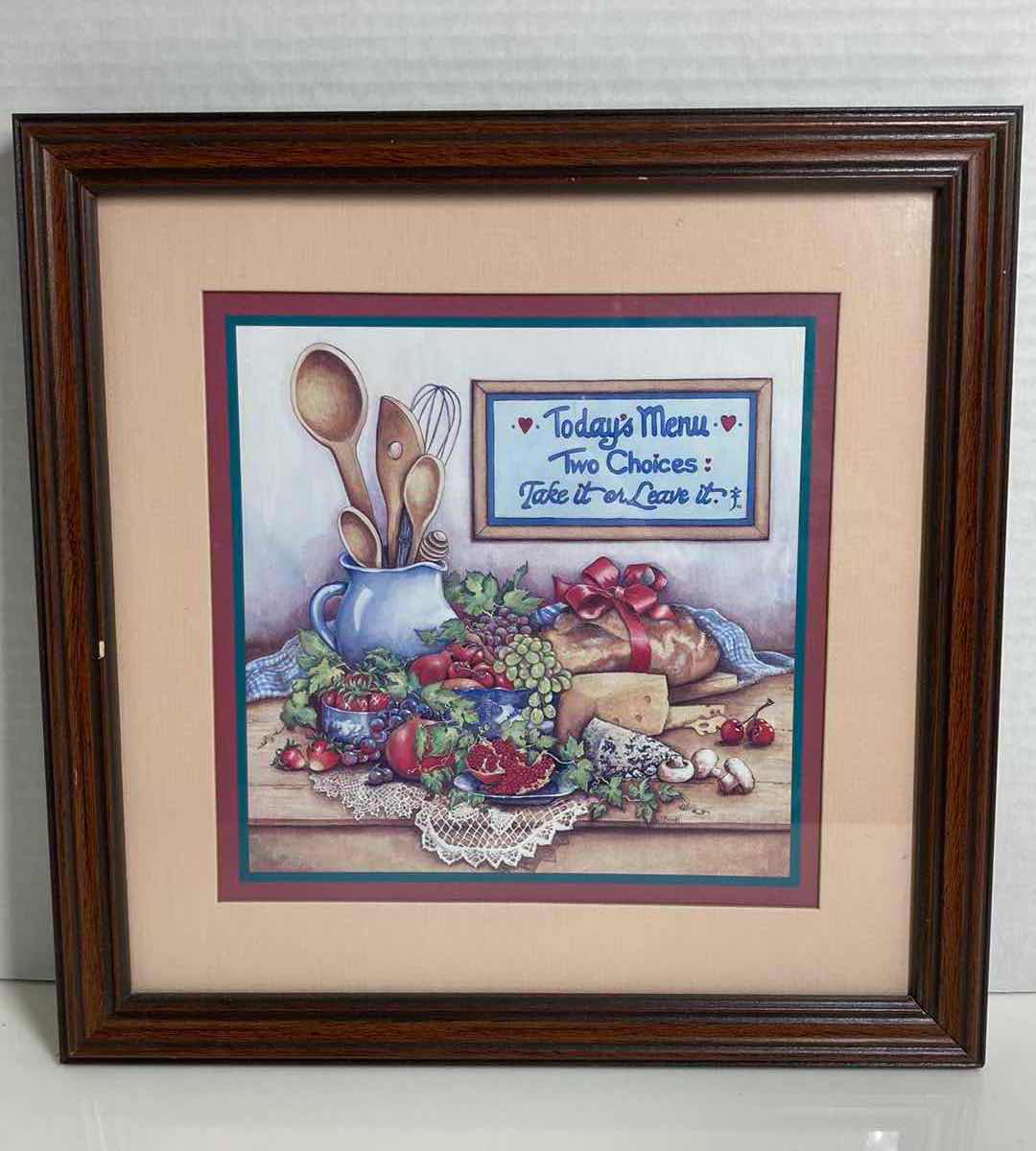 Photo 1 of TODAY’S MENU TWO CHOICES TAKE IT OR LEAVE IT FRAMED ARTWORK BY GAIL BROWN 11.5” X 11.5”