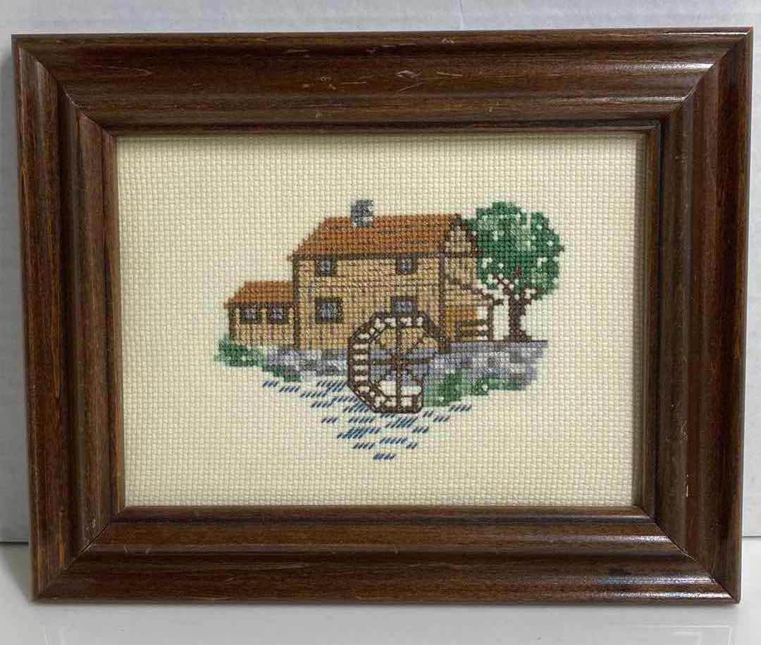 Photo 1 of MILL WHEEL HOUSE EMBROIDERY CROSS STITCH FRAMED ARTWORK BY LOCAL ARTIST 9” X 7.5”