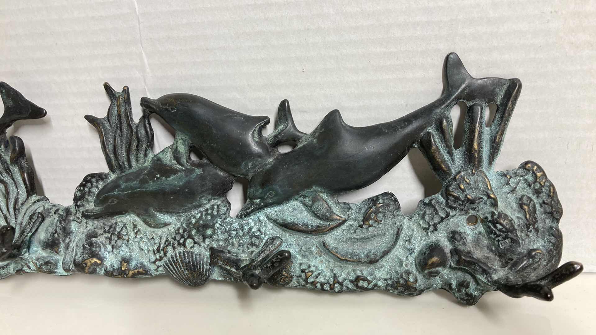 Photo 4 of DOLPHINS SWIMMING OCEAN THEMED DIE-CAST BRASS TOWEL/COAT RACK 17” X 2” H5”