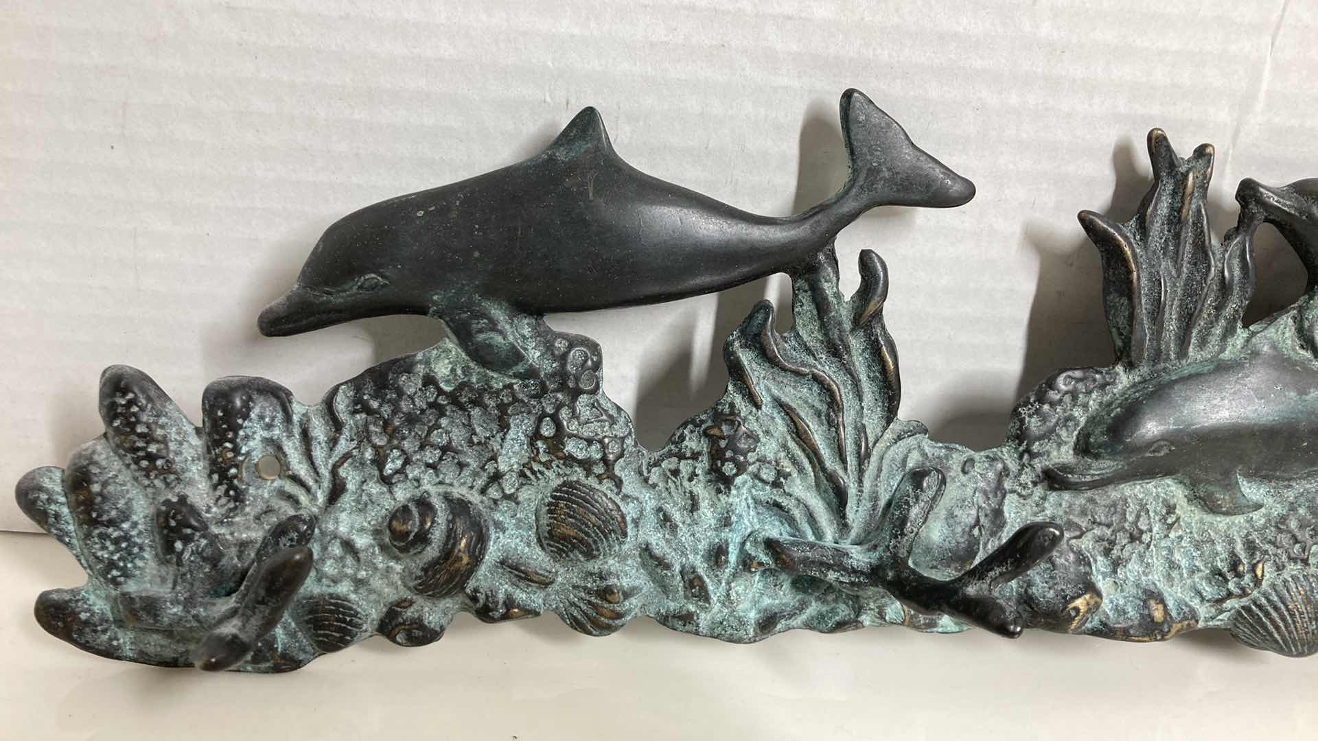 Photo 3 of DOLPHINS SWIMMING OCEAN THEMED DIE-CAST BRASS TOWEL/COAT RACK 17” X 2” H5”