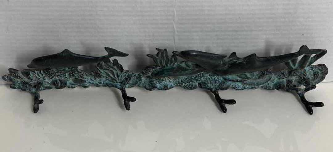 Photo 2 of DOLPHINS SWIMMING OCEAN THEMED DIE-CAST BRASS TOWEL/COAT RACK 17” X 2” H5”