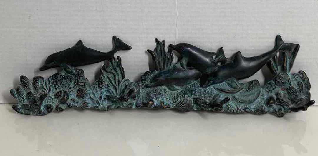 Photo 1 of DOLPHINS SWIMMING OCEAN THEMED DIE-CAST BRASS TOWEL/COAT RACK 17” X 2” H5”