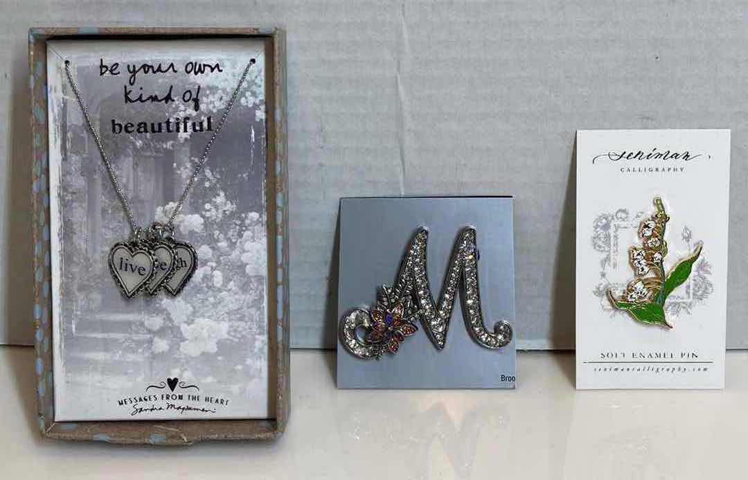 Photo 1 of NEW MESSAGES FROM THE HEART NECKLACE & M BROOCH & SENIMAN CALLIGRAPHY SOFT ENAMEL PIN