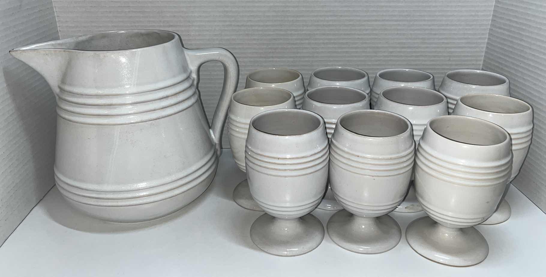 Photo 1 of VINTAGE CERAMIC 8” PITCHER & 5.25” DRINKING CUPS (11 CUPS/ 1 PITCHER)