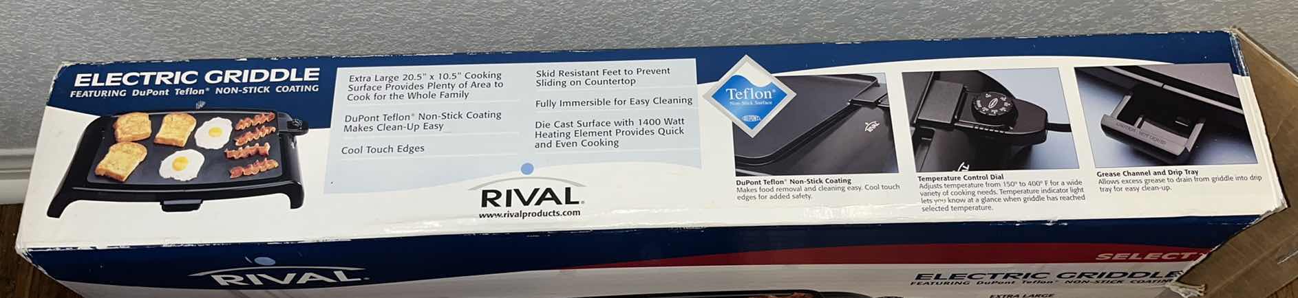Photo 4 of RIVAL SELECT ELECTRIC GRIDDLE FEATURING DUPONT TEFLON NON-STICK COATING, EXTRA LARGE FAMILY SIZE COOKING SURFACE, MODEL GR100 BN