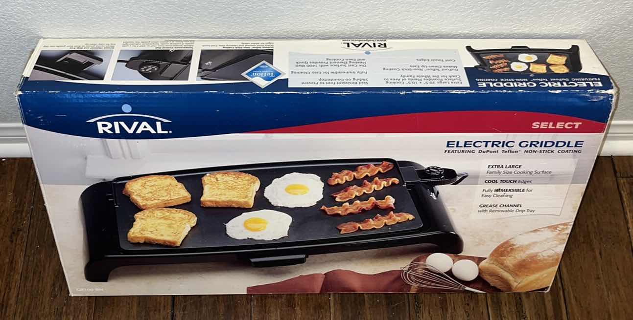 Photo 1 of RIVAL SELECT ELECTRIC GRIDDLE FEATURING DUPONT TEFLON NON-STICK COATING, EXTRA LARGE FAMILY SIZE COOKING SURFACE, MODEL GR100 BN