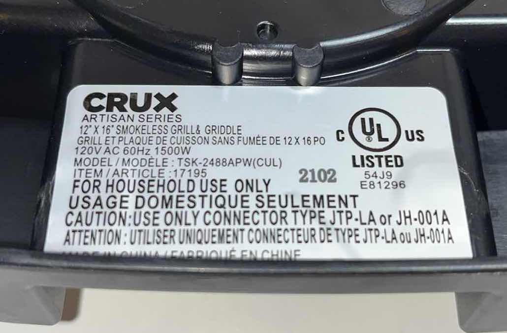 Photo 5 of THE CRUX ARTISAN SERIES 12” X 16” SMOKELESS GRILL & GRIDDLE, BLACK/GREY, MODEL TSK-2488APW (CUL)