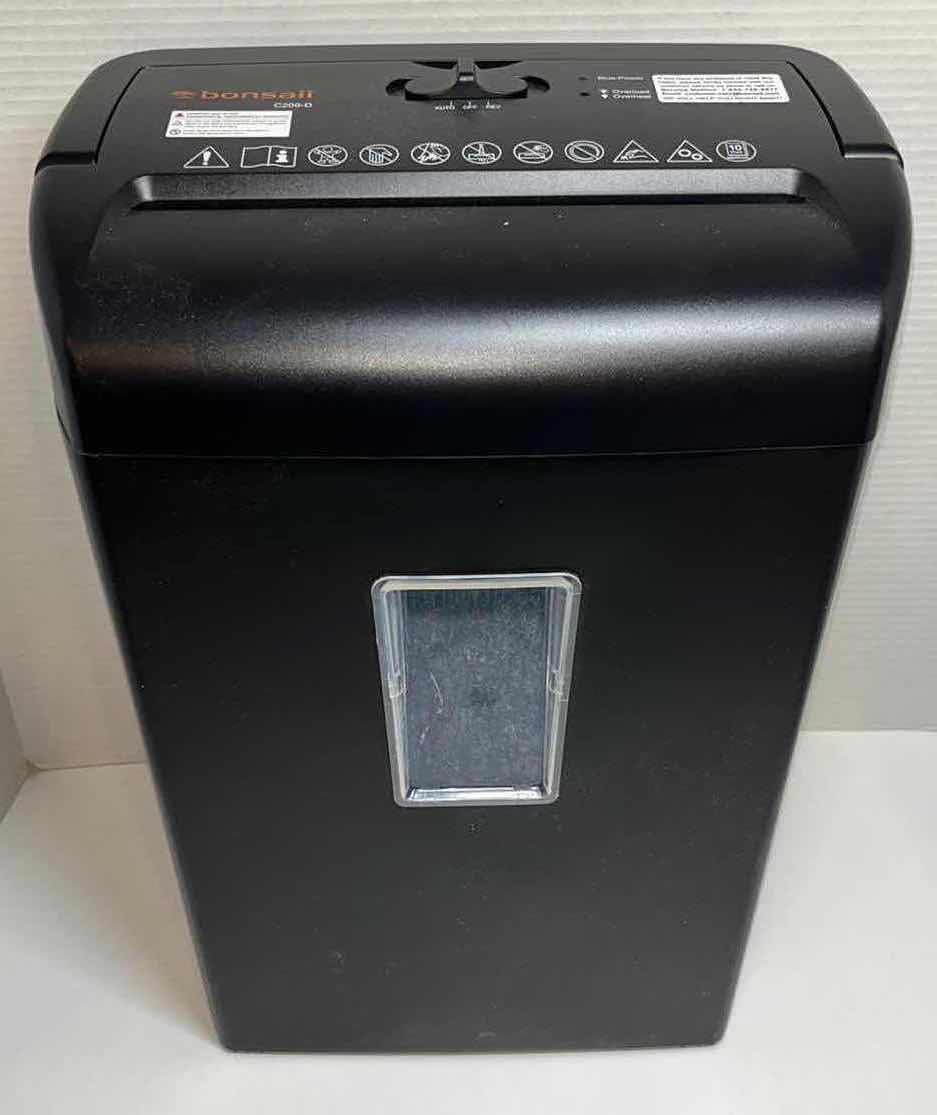 Photo 2 of BONSAII PAPER SHREDDER, 10-SHEET CROSS CUT SHREDDER W INSTRUCTION MANUAL & 5 LUBRICANT SHEETS, MODEL C209-D