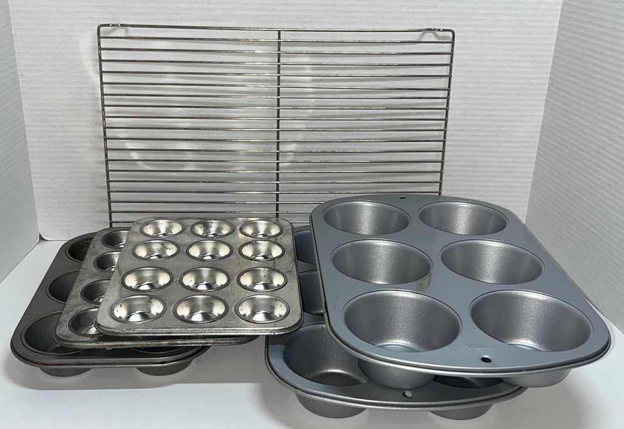Photo 1 of CUPCAKE PAN 6 CT (1), TWELVE CT MINI CUPCAKE PANS (2), SIX CT MUFFIN PANS (2) & COOLING RACK 10.25 X 15.5” (1)