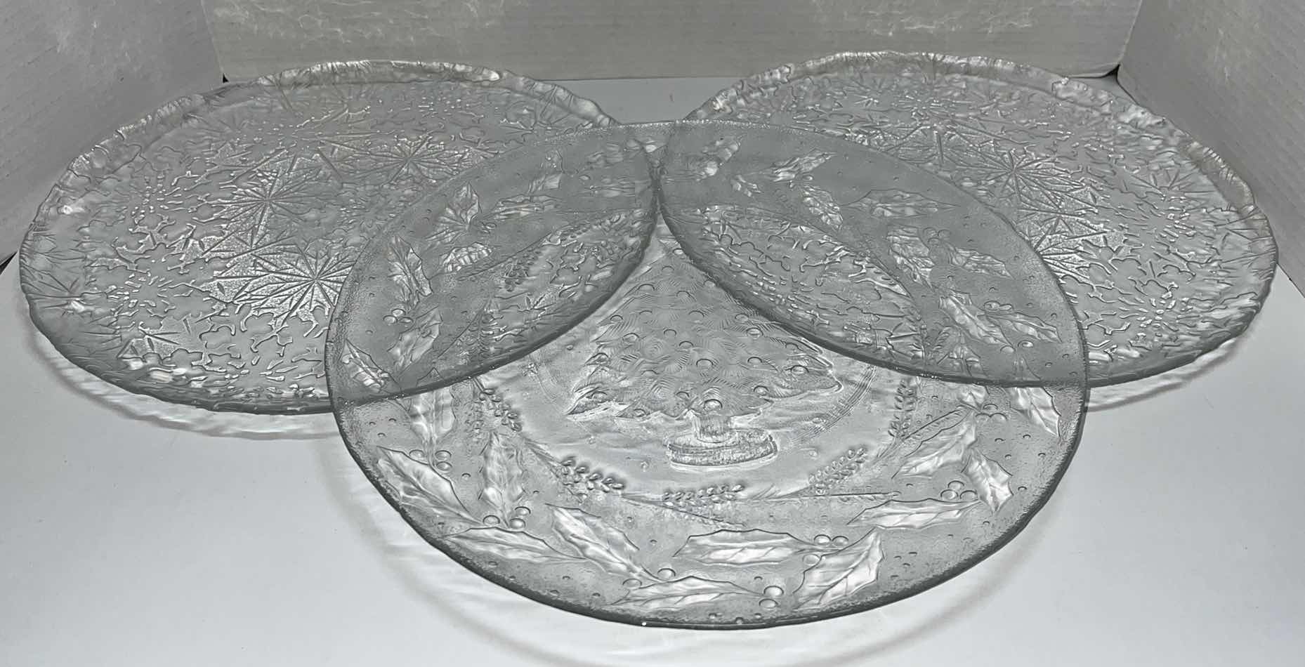 Photo 1 of 13” GLASS CHRISTMAS ROUND SERVING PLATTERS (2 SNOWFLAKE, 1 CHRISTMAS TREE)