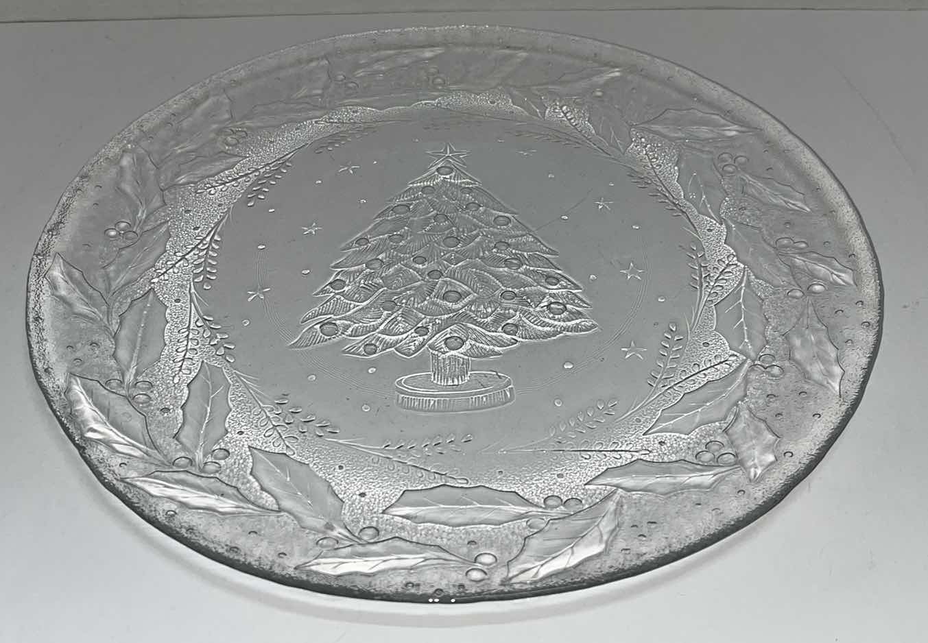 Photo 3 of 13” GLASS CHRISTMAS ROUND SERVING PLATTERS (2 SNOWFLAKE, 1 CHRISTMAS TREE)