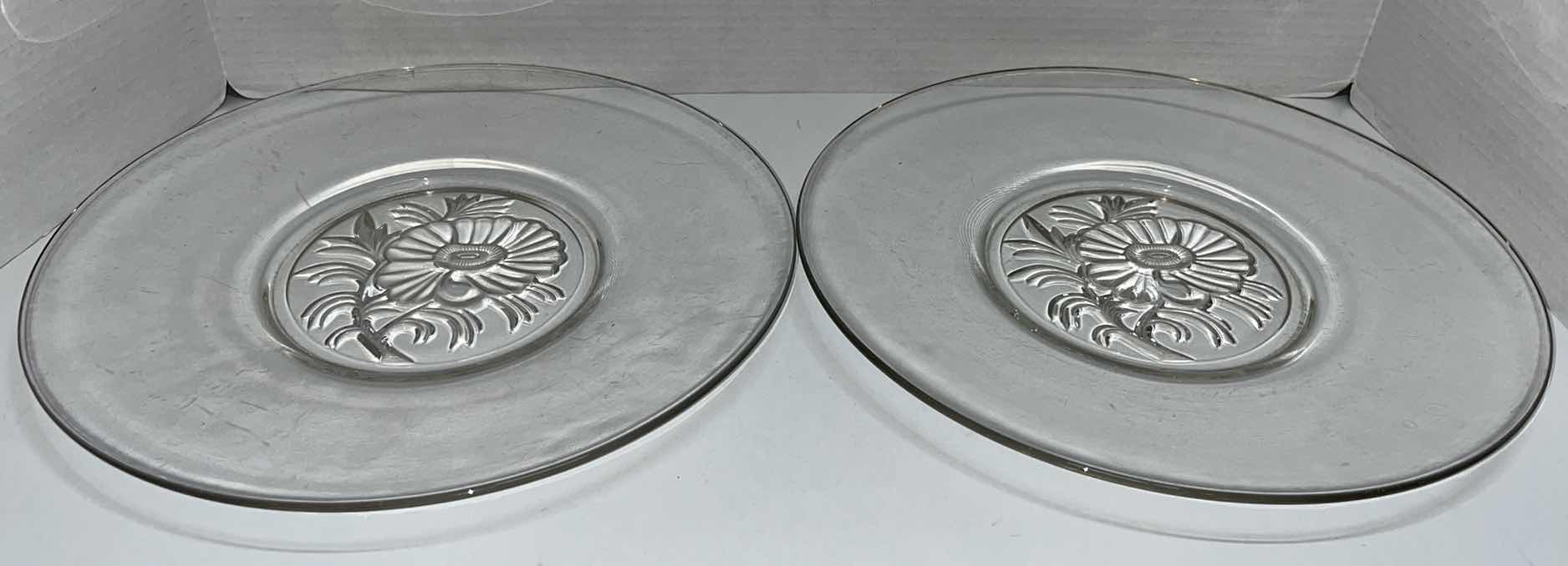 Photo 2 of 12” GLASS SERVING PLATTERS W FLOWER (2) & HOLIDAY GLASS DIVIDED SERVING  PLATTER (1)