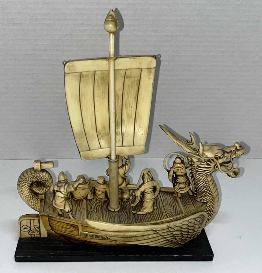 Photo 4 of VINTAGE DRAGON SHIP 7 IMMORTALS CARVED PLASTIC CELLULOID 3.25” X 9”