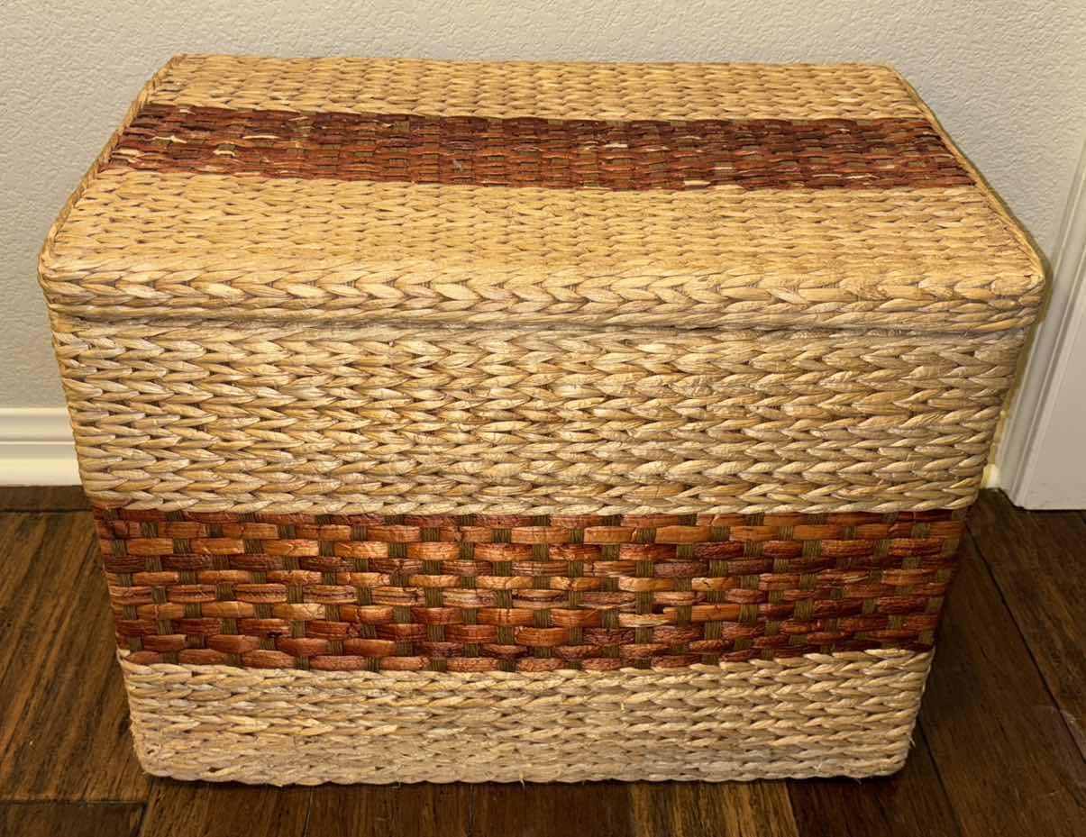 Photo 2 of HANDWOVEN STORAGE CHEST 15.5” x 24.25” H18”  & 2 SMALL STORAGE BASKETS