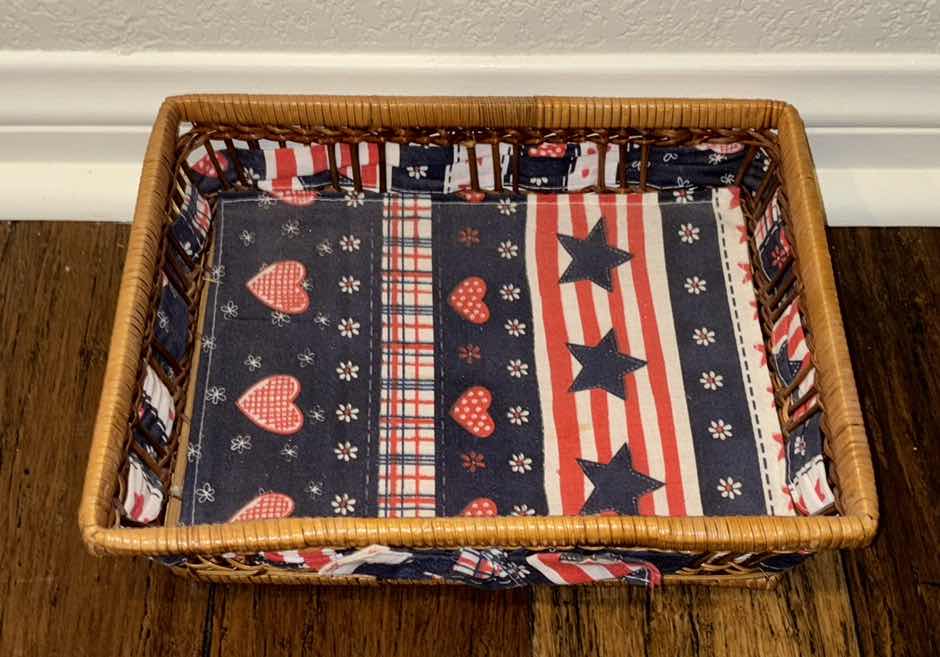 Photo 8 of AMERICAN FLAG WOODEN BOWL 12” x 12” H6.25” & 3 PATRIOTIC WICKER BASKETS