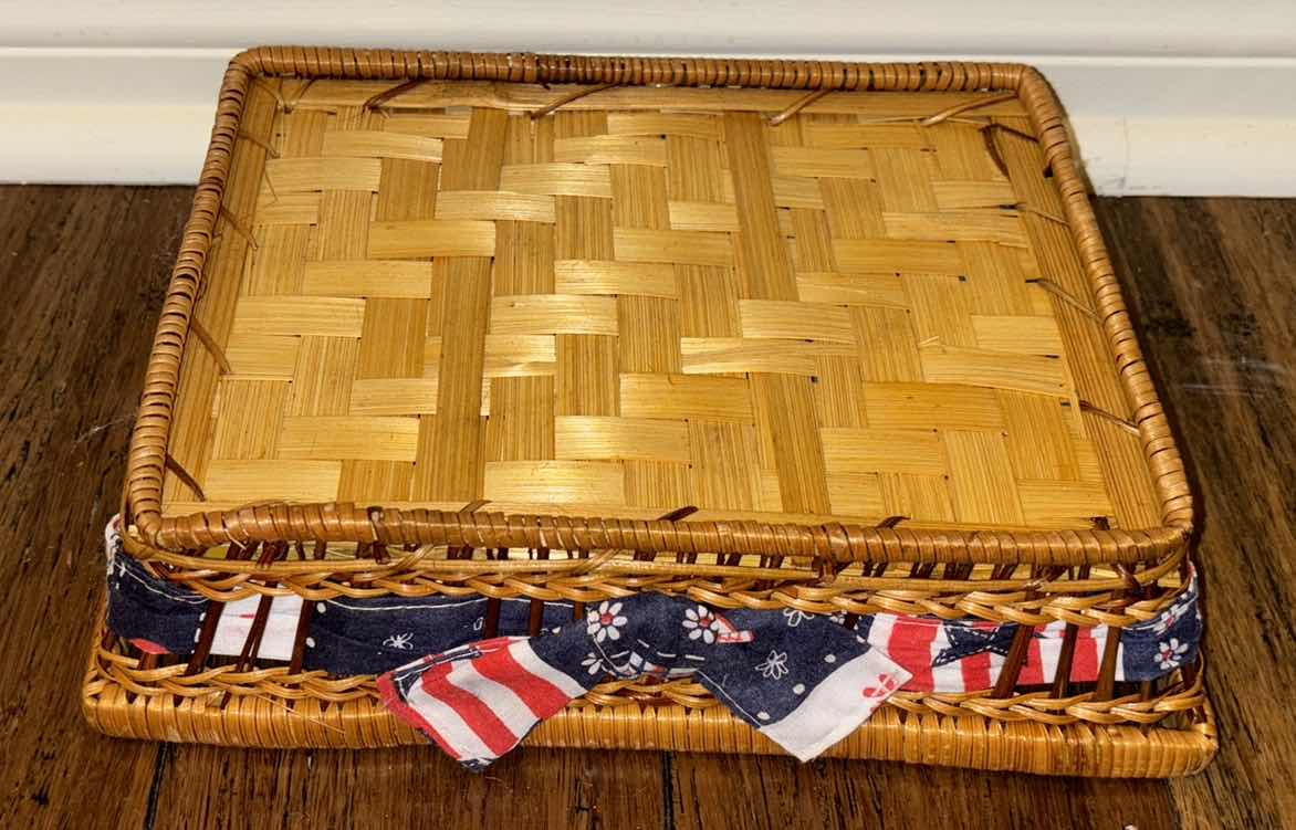 Photo 9 of AMERICAN FLAG WOODEN BOWL 12” x 12” H6.25” & 3 PATRIOTIC WICKER BASKETS