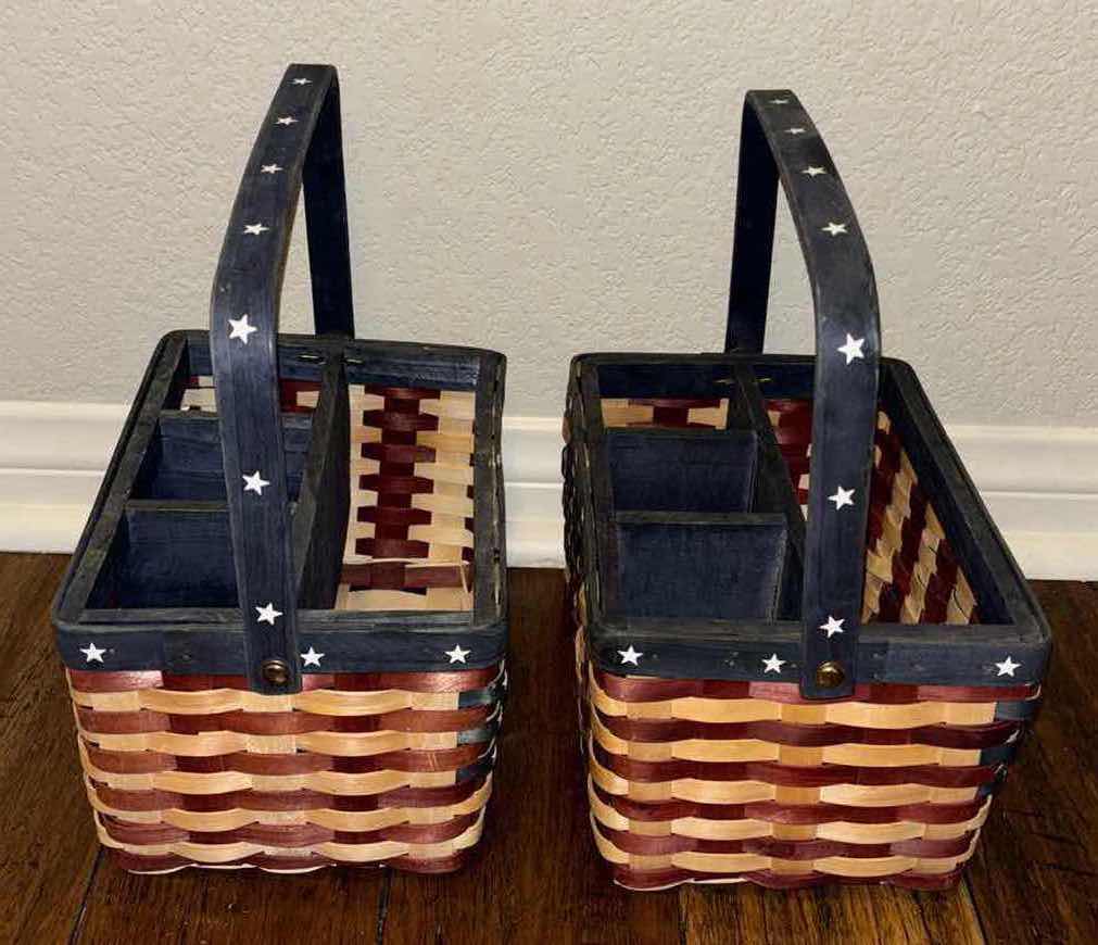 Photo 6 of AMERICAN FLAG WOODEN BOWL 12” x 12” H6.25” & 3 PATRIOTIC WICKER BASKETS