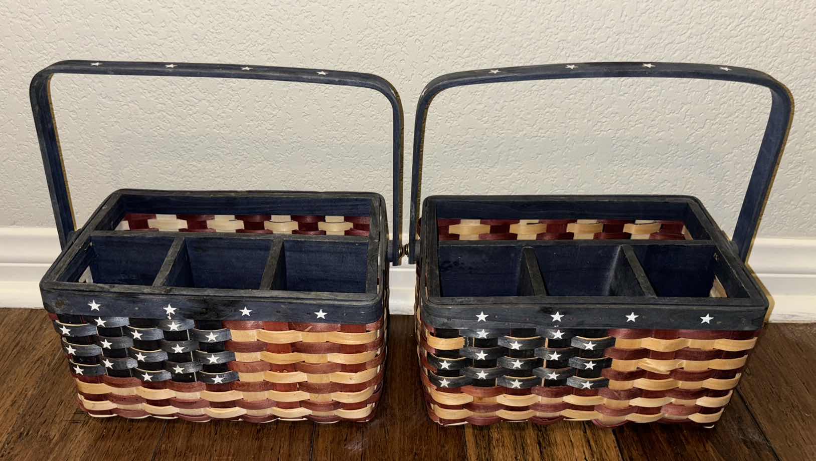 Photo 5 of AMERICAN FLAG WOODEN BOWL 12” x 12” H6.25” & 3 PATRIOTIC WICKER BASKETS