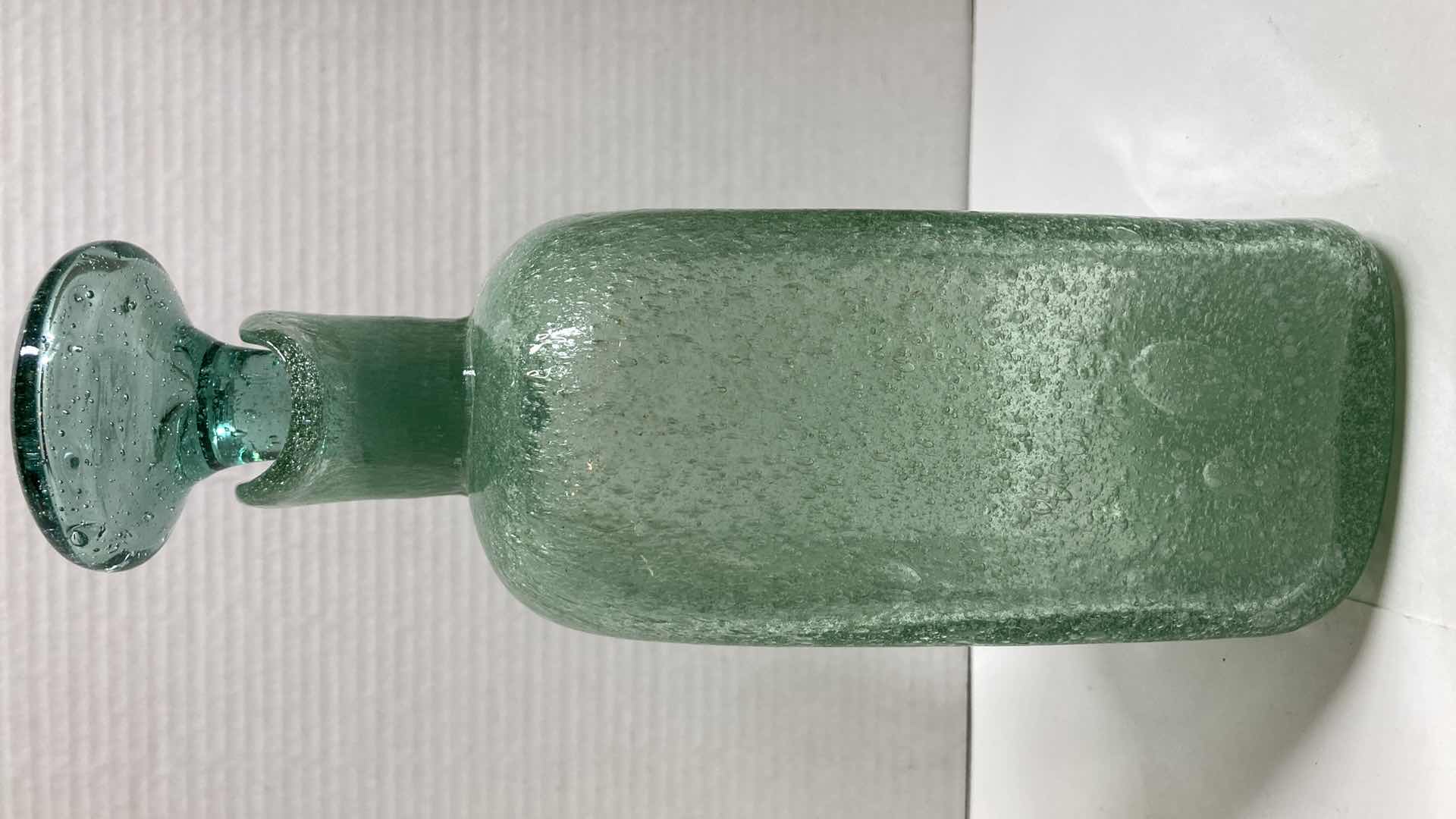 Photo 2 of TEAL GLASS DECANTER 4.5” X 3” H9.5”