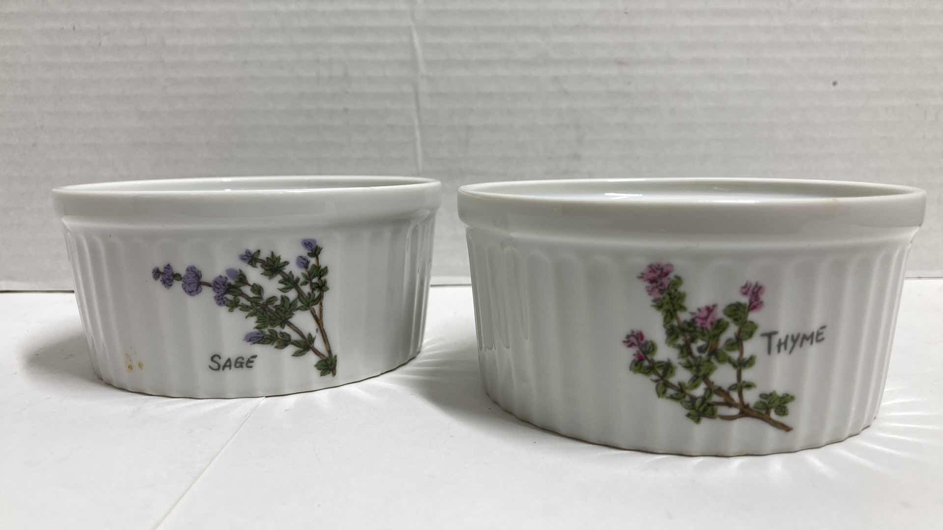 Photo 3 of CROWN EMPIRE HERB THEMED MINI PORCELAIN CASSEROLE DISHES (2) 4” X 2”