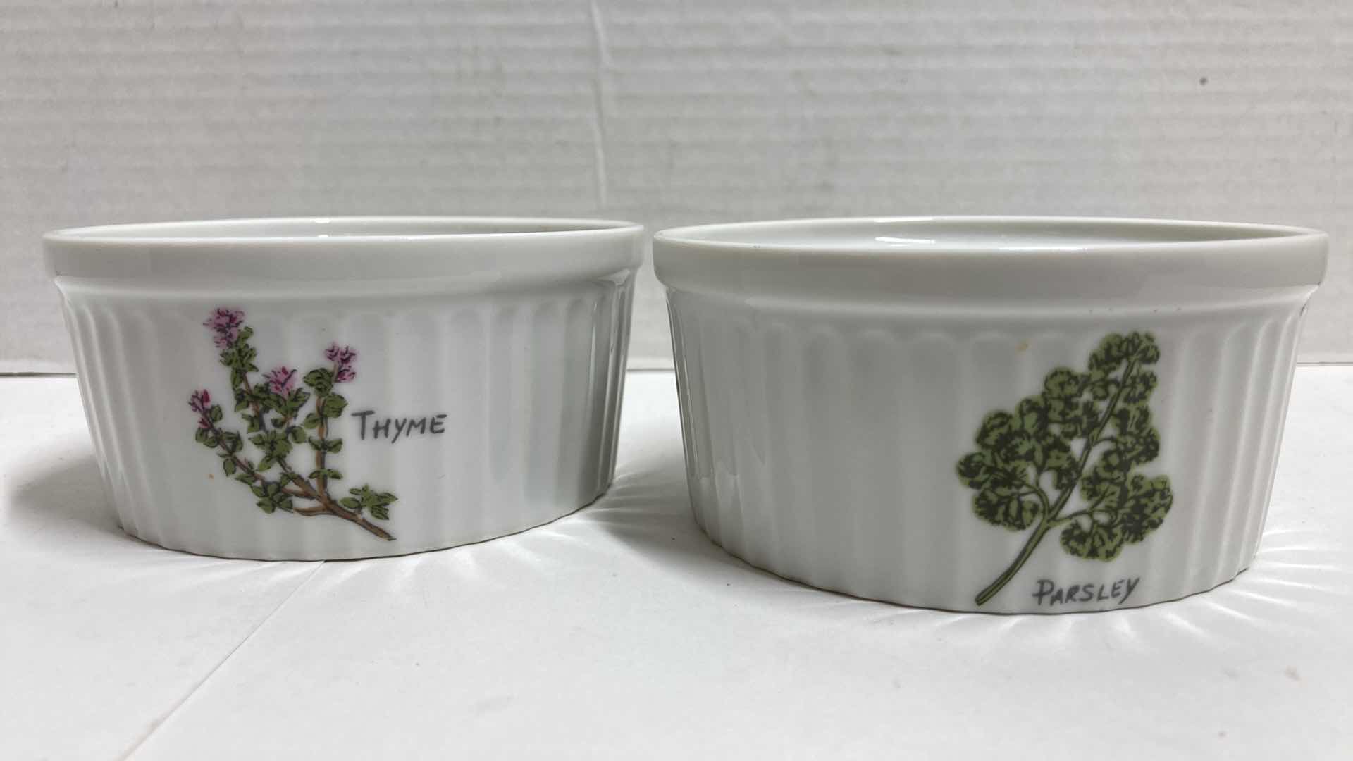 Photo 4 of CROWN EMPIRE HERB THEMED MINI PORCELAIN CASSEROLE DISHES (2) 4” X 2”