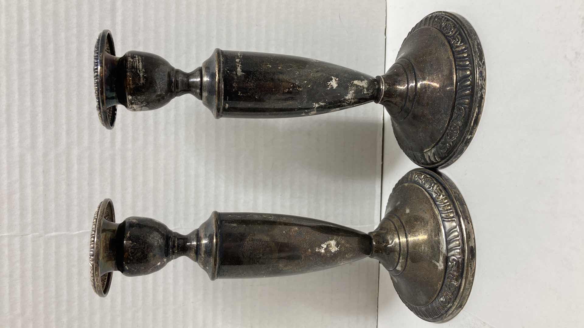 Photo 2 of STERLING SILVER WEIGHTED CANDLESTICK HOLDERS (3)