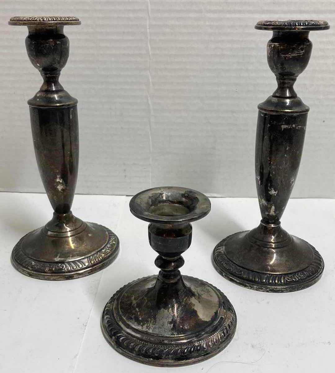 Photo 1 of STERLING SILVER WEIGHTED CANDLESTICK HOLDERS (3)