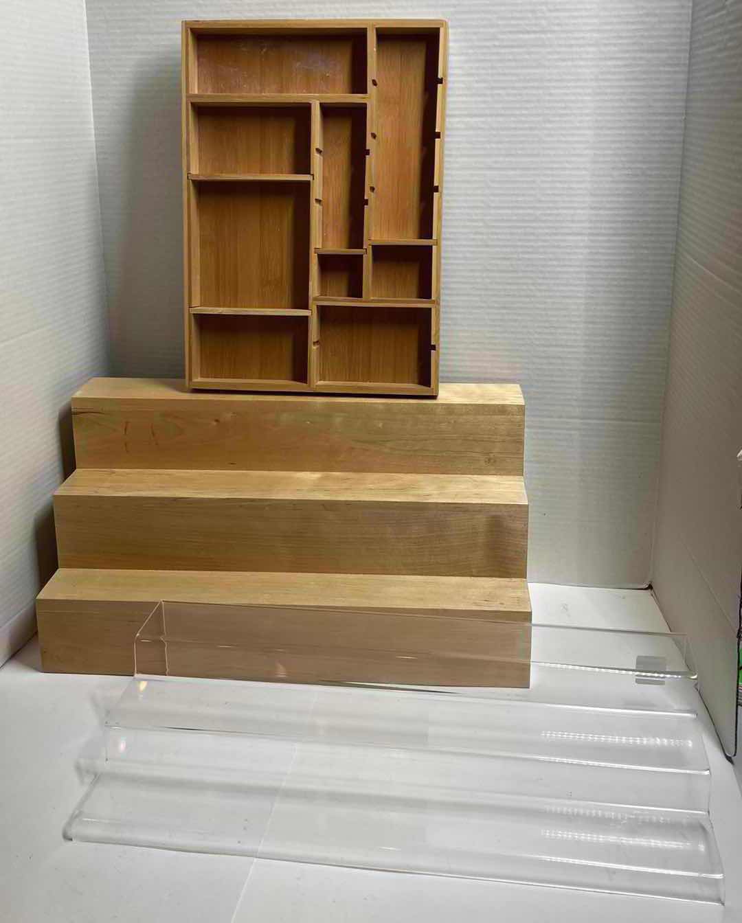 Photo 1 of CORE WOOD ORGANIZER & WOOD SPICE SHELF W THE COUNTER STORE ACRYLIC SPICE SHELF