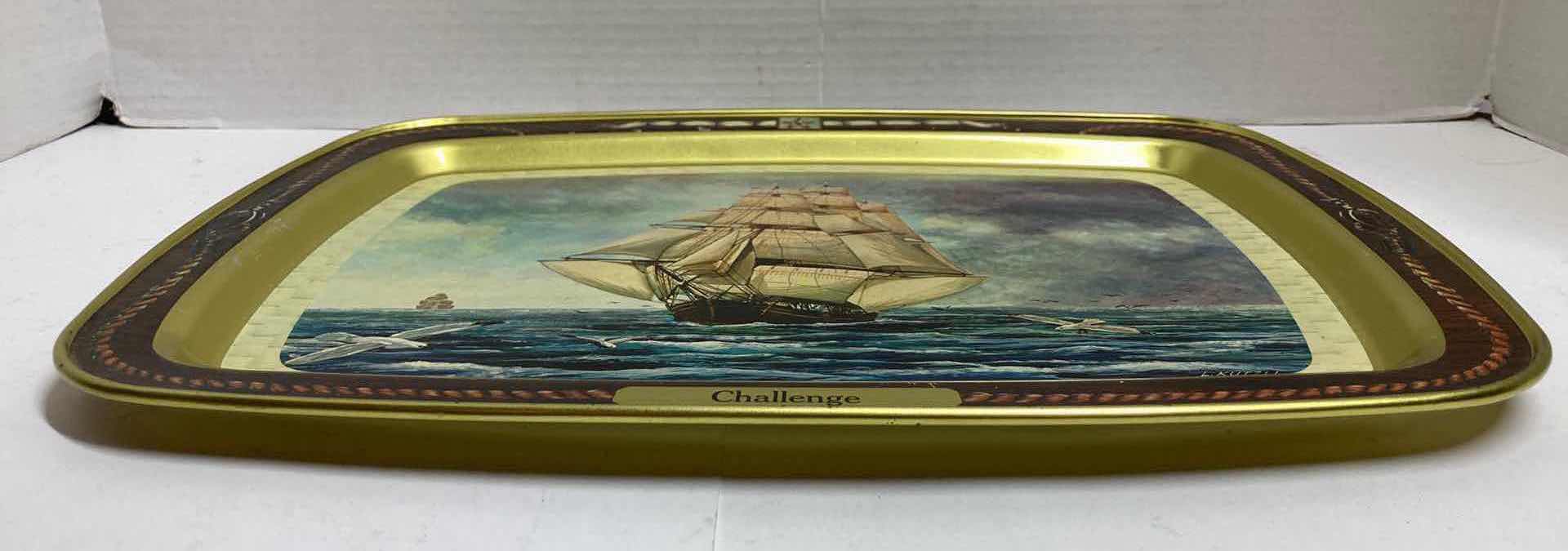 Photo 3 of CHALLENGE SHIP AT SEA TIN TRAY BY L.KUTZLI 14.5” X 11”