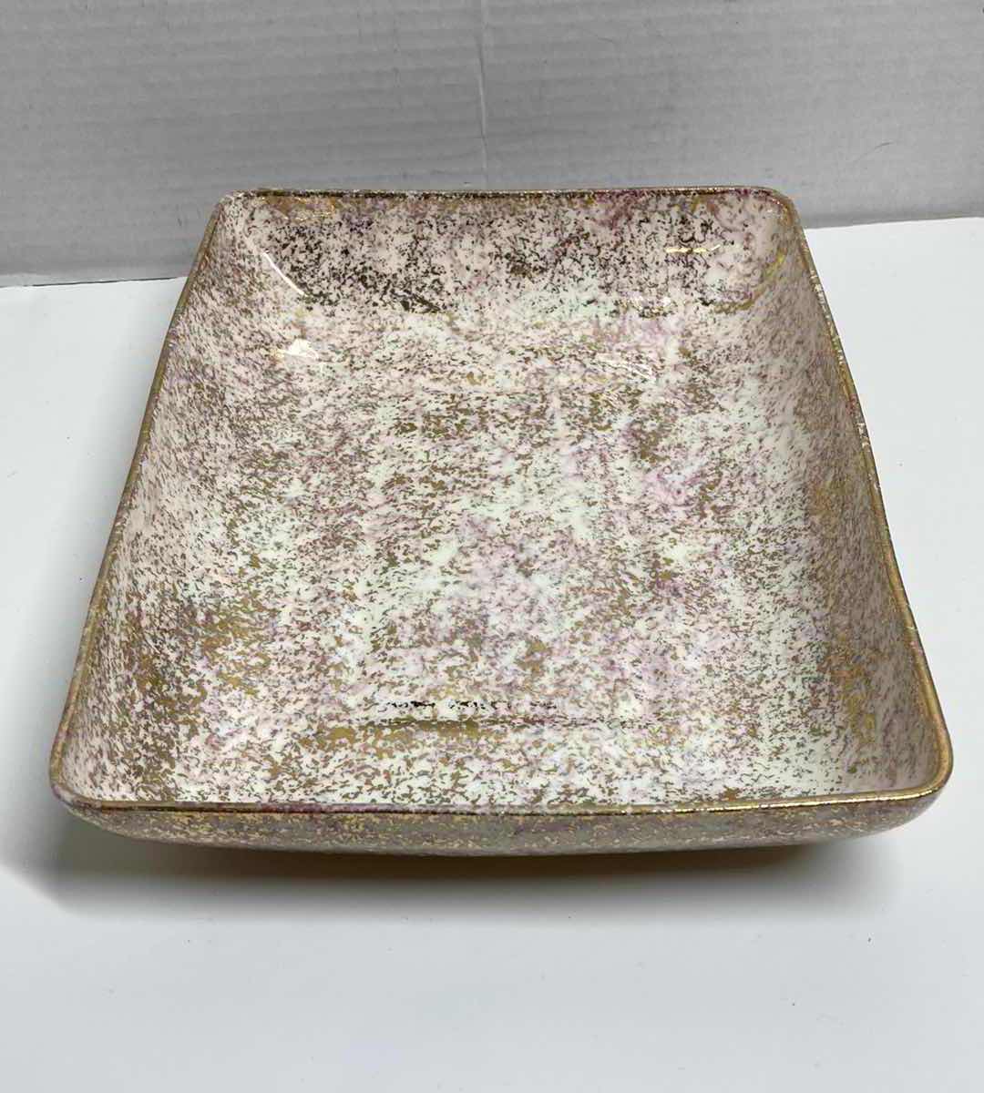 Photo 3 of SPACKLED GOLD & PINK CERAMIC SQUARE BOWL 9” X 7” H2”
