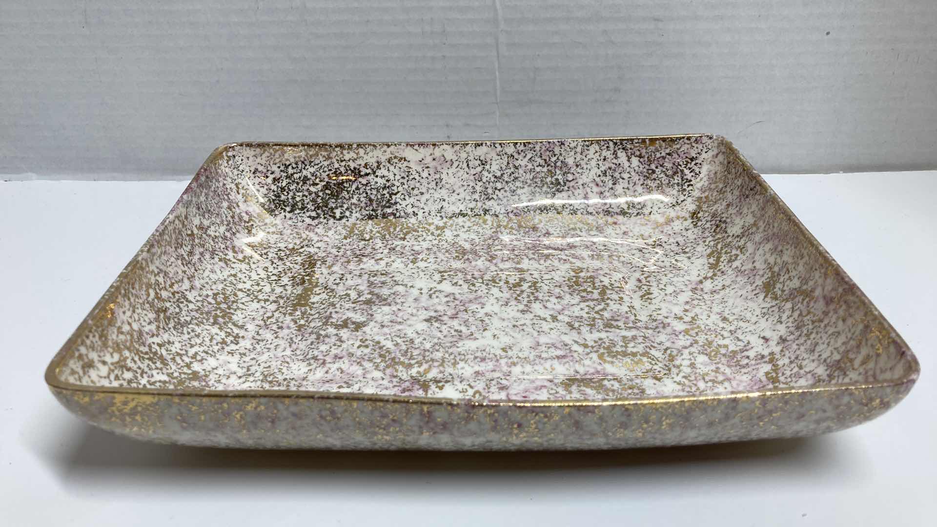 Photo 1 of SPACKLED GOLD & PINK CERAMIC SQUARE BOWL 9” X 7” H2”