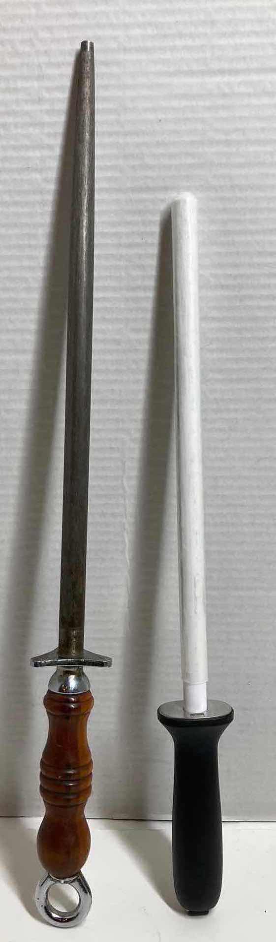 Photo 1 of DEXTER RUSSEL TRADITIONAL WOOD HANDLED 14” BUTCHER STEEL & COOKS STANDARD 12” SHARPENING ROD