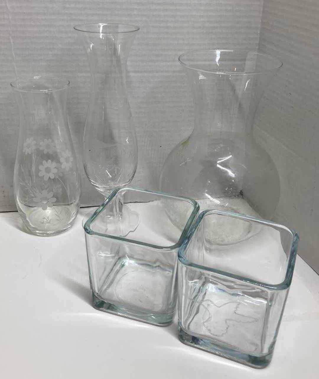 Photo 4 of CLEAR GLASS VASES- VARIOUS STYLES (9)