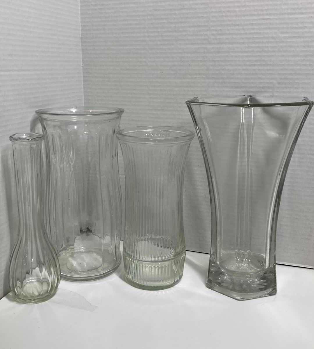 Photo 3 of CLEAR GLASS VASES- VARIOUS STYLES (9)