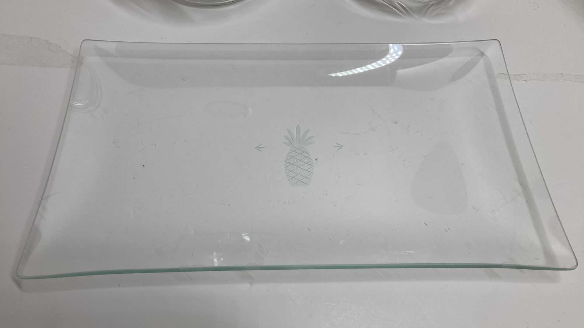 Photo 4 of PINEAPPLE THEMED CLEAR GLASS JAR, BOWL, PLATTER 13.75” X 7.75”