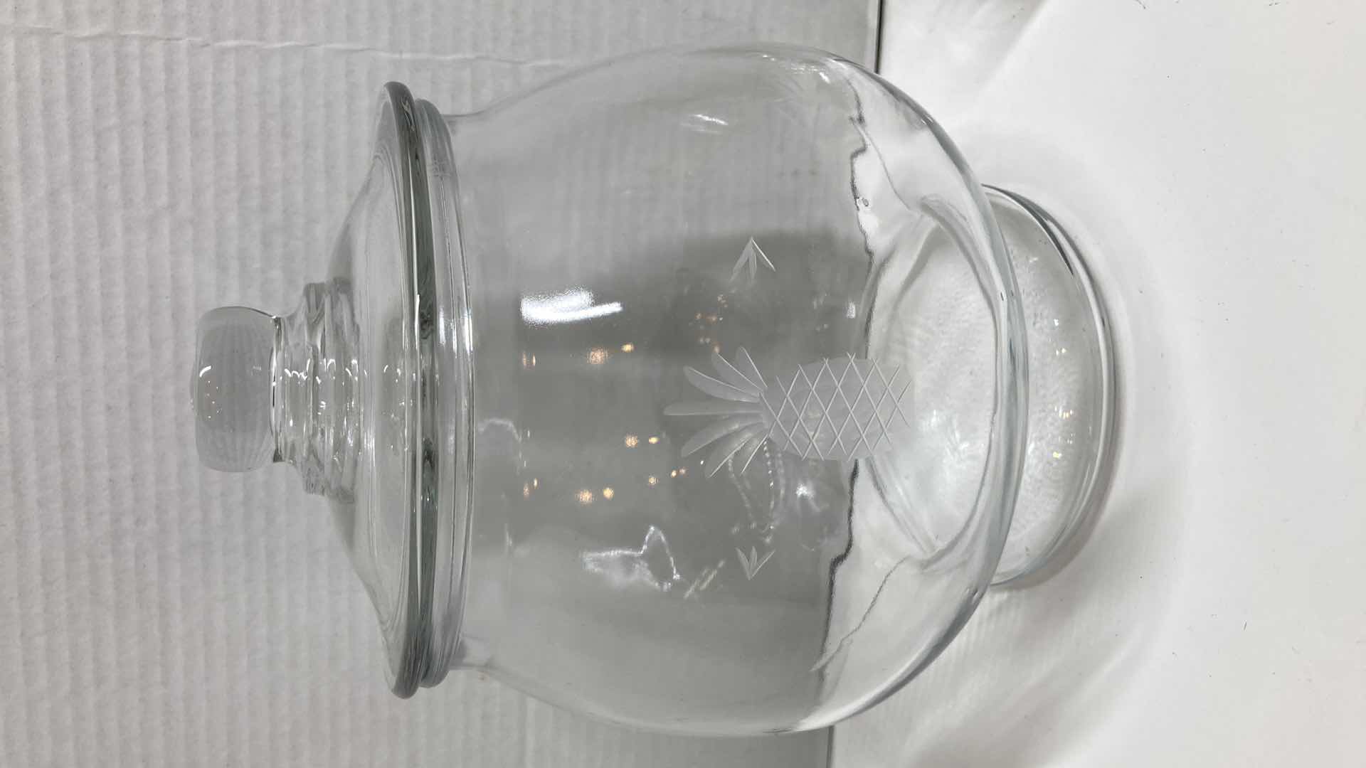 Photo 2 of PINEAPPLE THEMED CLEAR GLASS JAR, BOWL, PLATTER 13.75” X 7.75”